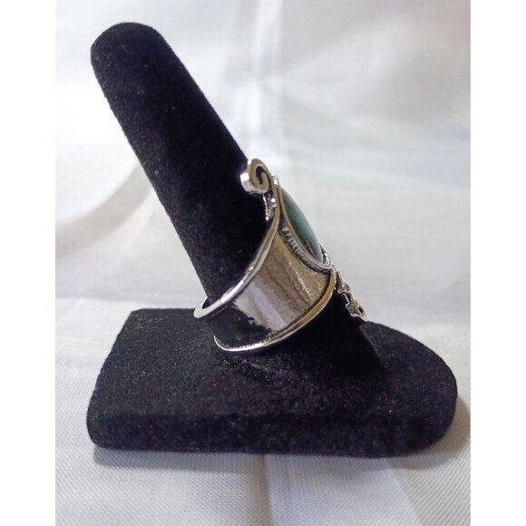 Vintage Style Synthetic Turquoise Ring Adjustable Silvertone NIB Gift Box - Picture 2 of 4